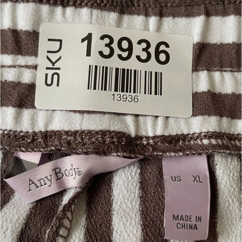 AnyBody Brown White Vertical Striped Loungewear Pants XL A393062 Relaxed Fit - Picture 2 of 11